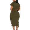 imageLYANER Womens 2 Piece Outfits Crew Neck Fringe Short Sleeve Crop Top and Tassel Trim Bodycon Midi Skirt SetArmy Green