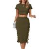 imageLYANER Womens 2 Piece Outfits Crew Neck Fringe Short Sleeve Crop Top and Tassel Trim Bodycon Midi Skirt SetArmy Green