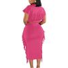 imageLYANER Womens 2 Piece Outfits Crew Neck Fringe Short Sleeve Crop Top and Tassel Trim Bodycon Midi Skirt SetBaby Pink