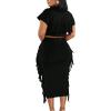 imageLYANER Womens 2 Piece Outfits Crew Neck Fringe Short Sleeve Crop Top and Tassel Trim Bodycon Midi Skirt SetBlack