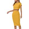 imageLYANER Womens 2 Piece Outfits Crew Neck Fringe Short Sleeve Crop Top and Tassel Trim Bodycon Midi Skirt SetGinger