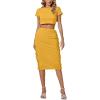 imageLYANER Womens 2 Piece Outfits Crew Neck Fringe Short Sleeve Crop Top and Tassel Trim Bodycon Midi Skirt SetGinger