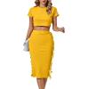 imageLYANER Womens 2 Piece Outfits Crew Neck Fringe Short Sleeve Crop Top and Tassel Trim Bodycon Midi Skirt SetGinger