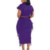 imageLYANER Womens 2 Piece Outfits Crew Neck Fringe Short Sleeve Crop Top and Tassel Trim Bodycon Midi Skirt SetPurple