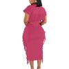 imageLYANER Womens 2 Piece Outfits Crew Neck Fringe Short Sleeve Crop Top and Tassel Trim Bodycon Midi Skirt SetRose