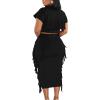 imageLYANER Womens 2 Piece Outfits Crew Neck Fringe Short Sleeve Crop Top and Tassel Trim Bodycon Midi Skirt SetSolid Black