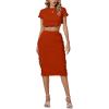 imageLYANER Womens 2 Piece Outfits Crew Neck Fringe Short Sleeve Crop Top and Tassel Trim Bodycon Midi Skirt SetSolid Red