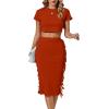 imageLYANER Womens 2 Piece Outfits Crew Neck Fringe Short Sleeve Crop Top and Tassel Trim Bodycon Midi Skirt SetSolid Red