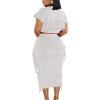 imageLYANER Womens 2 Piece Outfits Crew Neck Fringe Short Sleeve Crop Top and Tassel Trim Bodycon Midi Skirt SetSolid White