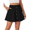 imageLYANER Womens Above Knee Length Casual Skirt Stretchy Button High Waist ALine Flared Vintage Mini Skater Skirts with PocketBlack