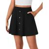 imageLYANER Womens Above Knee Length Casual Skirt Stretchy Button High Waist ALine Flared Vintage Mini Skater Skirts with PocketBlack