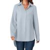 imageLYANER Womens Button Down Shirts Casual Long Sleeve Dress Shirt Roll Up Collared Work Blouse Top with PocketAzure