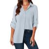 imageLYANER Womens Button Down Shirts Casual Long Sleeve Dress Shirt Roll Up Collared Work Blouse Top with PocketAzure