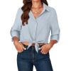 imageLYANER Womens Button Down Shirts Casual Long Sleeve Dress Shirt Roll Up Collared Work Blouse Top with PocketAzure