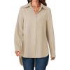 imageLYANER Womens Button Down Shirts Casual Long Sleeve Dress Shirt Roll Up Collared Work Blouse Top with PocketBeige