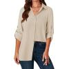 imageLYANER Womens Button Down Shirts Casual Long Sleeve Dress Shirt Roll Up Collared Work Blouse Top with PocketBeige