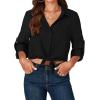 imageLYANER Womens Button Down Shirts Casual Long Sleeve Dress Shirt Roll Up Collared Work Blouse Top with PocketBlack