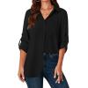 imageLYANER Womens Button Down Shirts Casual Long Sleeve Dress Shirt Roll Up Collared Work Blouse Top with PocketBlack