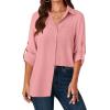 imageLYANER Womens Button Down Shirts Casual Long Sleeve Dress Shirt Roll Up Collared Work Blouse Top with PocketPink