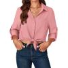 imageLYANER Womens Button Down Shirts Casual Long Sleeve Dress Shirt Roll Up Collared Work Blouse Top with PocketPink