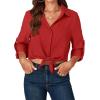 imageLYANER Womens Button Down Shirts Casual Long Sleeve Dress Shirt Roll Up Collared Work Blouse Top with PocketRed
