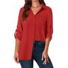 imageLYANER Womens Button Down Shirts Casual Long Sleeve Dress Shirt Roll Up Collared Work Blouse Top with PocketRed