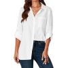 imageLYANER Womens Button Down Shirts Casual Long Sleeve Dress Shirt Roll Up Collared Work Blouse Top with PocketWhite