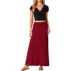 imageLYANER Womens Casual Ruched Elastic High Waist Flare ALine Long Maxi SkirtDark Red