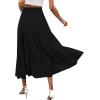 imageLYANER Womens Elastic High Waisted Ruched Tiered Ruffle Hem Long Skirt with PocketsBlack