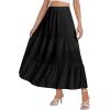 imageLYANER Womens Elastic High Waisted Ruched Tiered Ruffle Hem Long Skirt with PocketsBlack