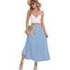 imageLYANER Womens Elastic High Waisted Ruched Tiered Ruffle Hem Long Skirt with PocketsLight Blue