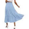 imageLYANER Womens Elastic High Waisted Ruched Tiered Ruffle Hem Long Skirt with PocketsLight Blue