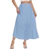 imageLYANER Womens Elastic High Waisted Ruched Tiered Ruffle Hem Long Skirt with PocketsLight Blue