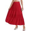 imageLYANER Womens Elastic High Waisted Ruched Tiered Ruffle Hem Long Skirt with PocketsRed