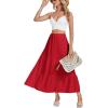 imageLYANER Womens Elastic High Waisted Ruched Tiered Ruffle Hem Long Skirt with PocketsRed