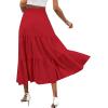 imageLYANER Womens Elastic High Waisted Ruched Tiered Ruffle Hem Long Skirt with PocketsRed