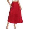 imageLYANER Womens Elastic High Waisted Ruched Tiered Ruffle Hem Long Skirt with PocketsRed