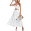 imageLYANER Womens Elastic High Waisted Ruched Tiered Ruffle Hem Long Skirt with PocketsWhite
