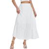 imageLYANER Womens Elastic High Waisted Ruched Tiered Ruffle Hem Long Skirt with PocketsWhite