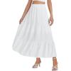 imageLYANER Womens Elastic High Waisted Ruched Tiered Ruffle Hem Long Skirt with PocketsWhite