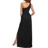 imageLYANER Womens One Shoulder High Split Sleeveless Ruched Sexy Cocktail Maxi Long DressBlack
