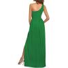imageLYANER Womens One Shoulder High Split Sleeveless Ruched Sexy Cocktail Maxi Long DressGreen