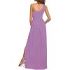 imageLYANER Womens One Shoulder High Split Sleeveless Ruched Sexy Cocktail Maxi Long DressLight Purple