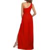 imageLYANER Womens One Shoulder High Split Sleeveless Ruched Sexy Cocktail Maxi Long DressRed