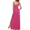 imageLYANER Womens One Shoulder High Split Sleeveless Ruched Sexy Cocktail Maxi Long DressRose Red