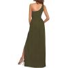 imageLYANER Womens One Shoulder High Split Sleeveless Ruched Sexy Cocktail Maxi Long DressSolid Army Green