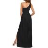 imageLYANER Womens One Shoulder High Split Sleeveless Ruched Sexy Cocktail Maxi Long DressSolid Black
