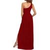 imageLYANER Womens One Shoulder High Split Sleeveless Ruched Sexy Cocktail Maxi Long DressSolid Dark Red