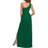 imageLYANER Womens One Shoulder High Split Sleeveless Ruched Sexy Cocktail Maxi Long DressSolid Green