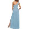 imageLYANER Womens One Shoulder High Split Sleeveless Ruched Sexy Cocktail Maxi Long DressSolid Light Blue